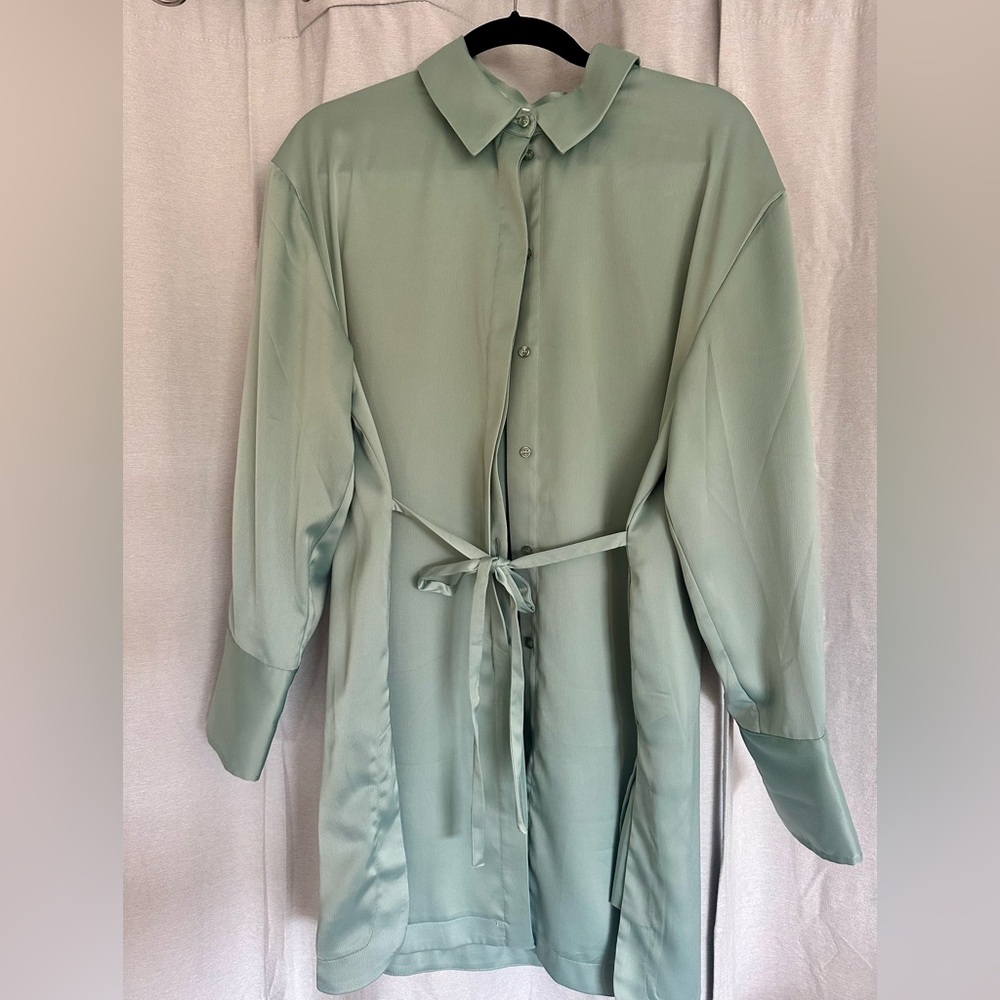 House of Harlow Sage Green Satin Shirt Dress